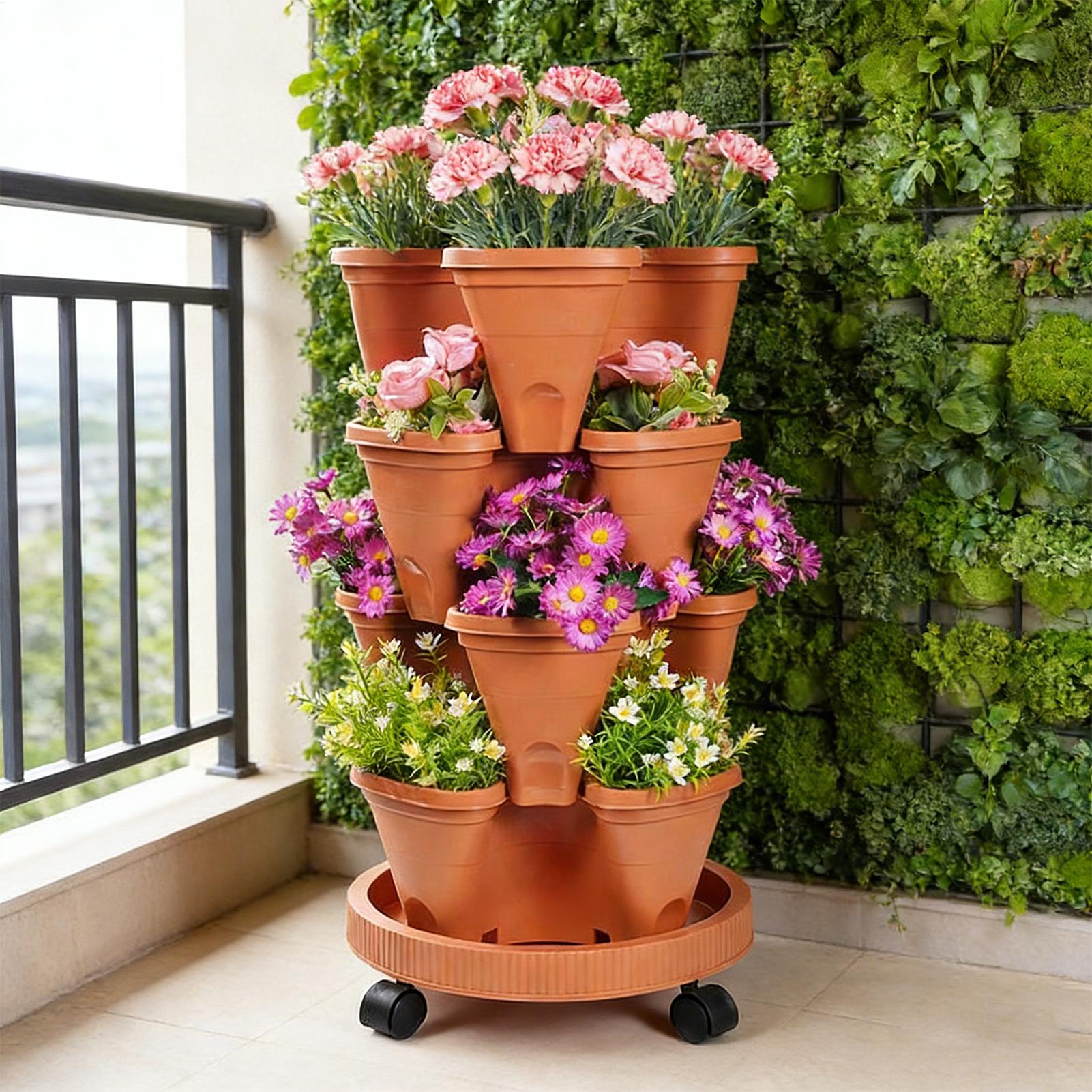 Four-tier Stackable Planter,Ve - Vertical Planter Tower 评论和价格